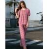 image:imageFlygo Gingham Pajamas for Women Puff Short Sleeve Babydoll Set Cute 2 Piece Henley Top Wide Leg Pants Lounge Pjs SetsRed