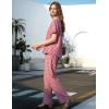 image:imageFlygo Gingham Pajamas for Women Puff Short Sleeve Babydoll Set Cute 2 Piece Henley Top Wide Leg Pants Lounge Pjs SetsRed