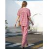 image:imageFlygo Gingham Pajamas for Women Puff Short Sleeve Babydoll Set Cute 2 Piece Henley Top Wide Leg Pants Lounge Pjs SetsRed