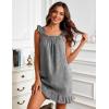 image:imageFlygo Nightgowns for Women Cotton Ruffle Sleepwear House Dresses Striped Sleeveless Night Gown Sleep Dress with PocketsBlack