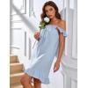 image:imageFlygo Nightgowns for Women Cotton Ruffle Sleepwear House Dresses Striped Sleeveless Night Gown Sleep Dress with PocketsBlue