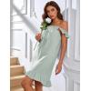image:imageFlygo Nightgowns for Women Cotton Ruffle Sleepwear House Dresses Striped Sleeveless Night Gown Sleep Dress with PocketsGreen