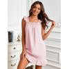 image:imageFlygo Nightgowns for Women Cotton Ruffle Sleepwear House Dresses Striped Sleeveless Night Gown Sleep Dress with PocketsPink