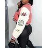 image:imageFlygo Varsity Bomber Jacket Women Print Casual Button Collar Baseball Uniform Jackets Coats for WomenPinkXL