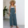 image:imageFlygo Womens Cotton Bib Overalls Loose Fit Wide Leg Jumpsuits Casual Rompers with PocketsBlue Grey