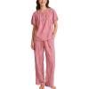 image:imageFlygo Gingham Pajamas for Women Puff Short Sleeve Babydoll Set Cute 2 Piece Henley Top Wide Leg Pants Lounge Pjs SetsRed