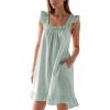image:imageFlygo Nightgowns for Women Cotton Ruffle Sleepwear House Dresses Striped Sleeveless Night Gown Sleep Dress with PocketsGreen