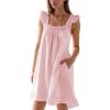 image:imageFlygo Nightgowns for Women Cotton Ruffle Sleepwear House Dresses Striped Sleeveless Night Gown Sleep Dress with PocketsPink