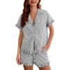 image:imageFlygo Womens Striped Pajama Set Cotton 2 Piece Lounge Pajamas Sets Short Sleeve Ruffle Shirt Shorts Y2K Pj SleepwearBlack