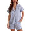 image:imageFlygo Womens Striped Pajama Set Cotton 2 Piece Lounge Pajamas Sets Short Sleeve Ruffle Shirt Shorts Y2K Pj SleepwearBlue