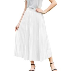 image:imageFlygo Pleated Midi Skirt for Women High Waisted ALine Flowy Skirt Lightweight Long Skirt for Summer Casual Dressy OccasionsWhite