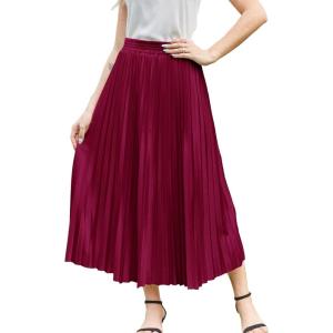 image:imageFlygo Pleated Midi Skirt for Women High Waisted ALine Flowy Skirt Lightweight Long Skirt for Summer Casual Dressy OccasionsWine
