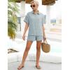 image:imageFlygo Women Casual 2 Piece Outfits Cotton Pajama Sets Loungewear Loose Button Down Shirt Shorts Gauze Set BeachwearBlue Grey
