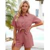 image:imageFlygo Women Casual 2 Piece Outfits Cotton Pajama Sets Loungewear Loose Button Down Shirt Shorts Gauze Set BeachwearCoral Pink