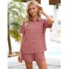 image:imageFlygo Women Casual 2 Piece Outfits Cotton Pajama Sets Loungewear Loose Button Down Shirt Shorts Gauze Set BeachwearCoral Pink