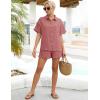 image:imageFlygo Women Casual 2 Piece Outfits Cotton Pajama Sets Loungewear Loose Button Down Shirt Shorts Gauze Set BeachwearCoral Pink
