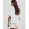 image:imageFlygo Women Casual 2 Piece Outfits Cotton Pajama Sets Loungewear Loose Button Down Shirt Shorts Gauze Set BeachwearWhite