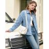 image:imageFlygo Womens Button Down Denim Shirt Lightweight Chambray Long Sleeve Blouse Tops Casual Lapel Collar Shacket with PocketsBlue