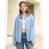 image:imageFlygo Womens Button Down Denim Shirt Lightweight Chambray Long Sleeve Blouse Tops Casual Lapel Collar Shacket with PocketsBlue