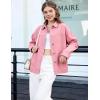 image:imageFlygo Womens Button Down Denim Shirt Lightweight Chambray Long Sleeve Blouse Tops Casual Lapel Collar Shacket with PocketsPink