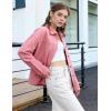 image:imageFlygo Womens Button Down Denim Shirt Lightweight Chambray Long Sleeve Blouse Tops Casual Lapel Collar Shacket with PocketsPink