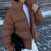 image:imageFlygo Womens Cropped Puffer Coats Winter Quilted Jacket Lightweight Bubble Padded outerwearCoffeeS