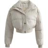 image:imageFlygo Womens Cropped Puffer Jacket Full Zip Winter Quilted Down Coat OutwearBeige