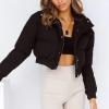 image:imageFlygo Womens Cropped Puffer Jacket Full Zip Winter Quilted Down Coat OutwearBlack
