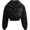 image:imageFlygo Womens Cropped Puffer Jacket Full Zip Winter Quilted Down Coat OutwearBlack