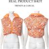 image:imageFlygo Womens Cropped Puffer Vest Zip Up Stand Collar Sleeveless Printed Padded Bubble VestOrange