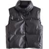 image:imageFlygo Womens Winter PU Leather Quilted Cropped Puffer Vest Faux Leather Zip Up Sleeveless JacketBlack