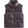 image:imageFlygo Womens Winter PU Leather Quilted Cropped Puffer Vest Faux Leather Zip Up Sleeveless JacketBrown