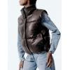 image:imageFlygo Womens Winter PU Leather Quilted Cropped Puffer Vest Faux Leather Zip Up Sleeveless JacketBrown