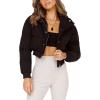 image:imageFlygo Womens Cropped Puffer Jacket Full Zip Winter Quilted Down Coat OutwearBlack