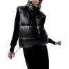 image:imageFlygo Womens Winter PU Leather Quilted Cropped Puffer Vest Faux Leather Zip Up Sleeveless JacketBlack