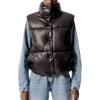 image:imageFlygo Womens Winter PU Leather Quilted Cropped Puffer Vest Faux Leather Zip Up Sleeveless JacketBrown