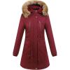 image:imageFlygo Womens Winter Warm Hooded Thicken Fleece Lined Parkas Long Coat Puffer Jacket XSmall Wine Red