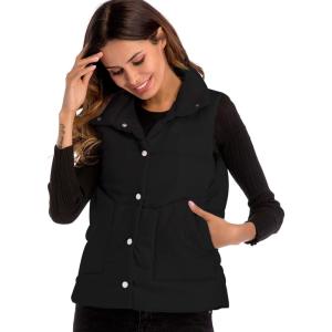 image:imageFlygo Womens Classic Quilted Cotton Padded Puffer Down Vest Waistcoat Sleeveless Cotton Down JacketBlack