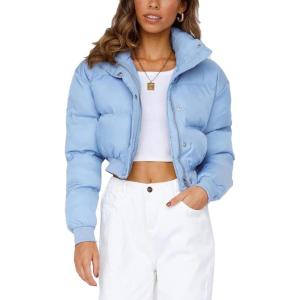 image:imageFlygo Womens Cropped Puffer Jacket Full Zip Winter Quilted Down Coat OutwearBlue