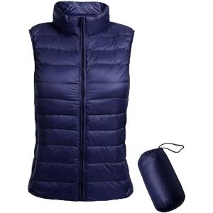 image:imageFlygo Womens Packable Lightweight Down Quilted Vest Zip Up Outdoor Puffer VestNavy Blue