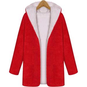 image:imageFlygo Womens Reversible Fleece VNeck Winter Hooded Long Puffer CoatRed