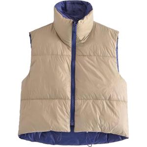 image:imageFlygo Womens Stand Collar Reversible Outdoor Padded Cropped Puffer Vest JacketBlue