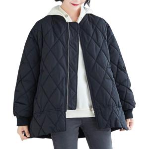 image:imageFlygo Womens Winter Warm Insulated Diamond Quilted Full Zipper Lightweight Parka Jacket Coats OutwearBlack