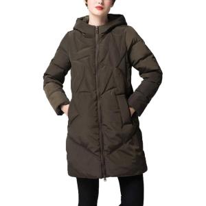 image:imageFlygo Womens Winter Warm Quilted Down Coat Hooded MidLong Puffer JacketArmy Green