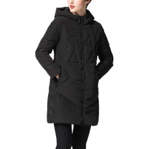 image:imageFlygo Womens Winter Warm Quilted Down Coat Hooded MidLong Puffer JacketBlack