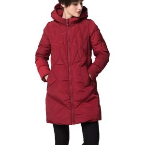 image:imageFlygo Womens Winter Warm Quilted Down Coat Hooded MidLong Puffer JacketWine Red