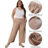 image:imageFlygo Plus Size Pants for Women Summer Casual Wide Leg Palazzo Pants Baggy Trousers with PocketsKhakiXXL