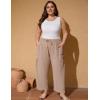 image:imageFlygo Plus Size Pants for Women Summer Casual Wide Leg Palazzo Pants Baggy Trousers with PocketsKhakiXXL