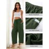 image:imageFlygo Womens Wide Leg Pants Summer Beach High Waisted Drawstring Palazzo Trousers Casual Loose Harem Pants with PocketsArmy Green