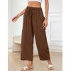 image:imageFlygo Womens Wide Leg Pants Summer Beach High Waisted Drawstring Palazzo Trousers Casual Loose Harem Pants with PocketsBrown